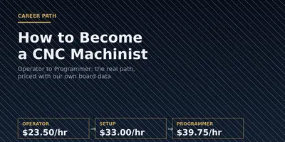 CNC machinist career path graphic showing operator to setup to programmer pay progression