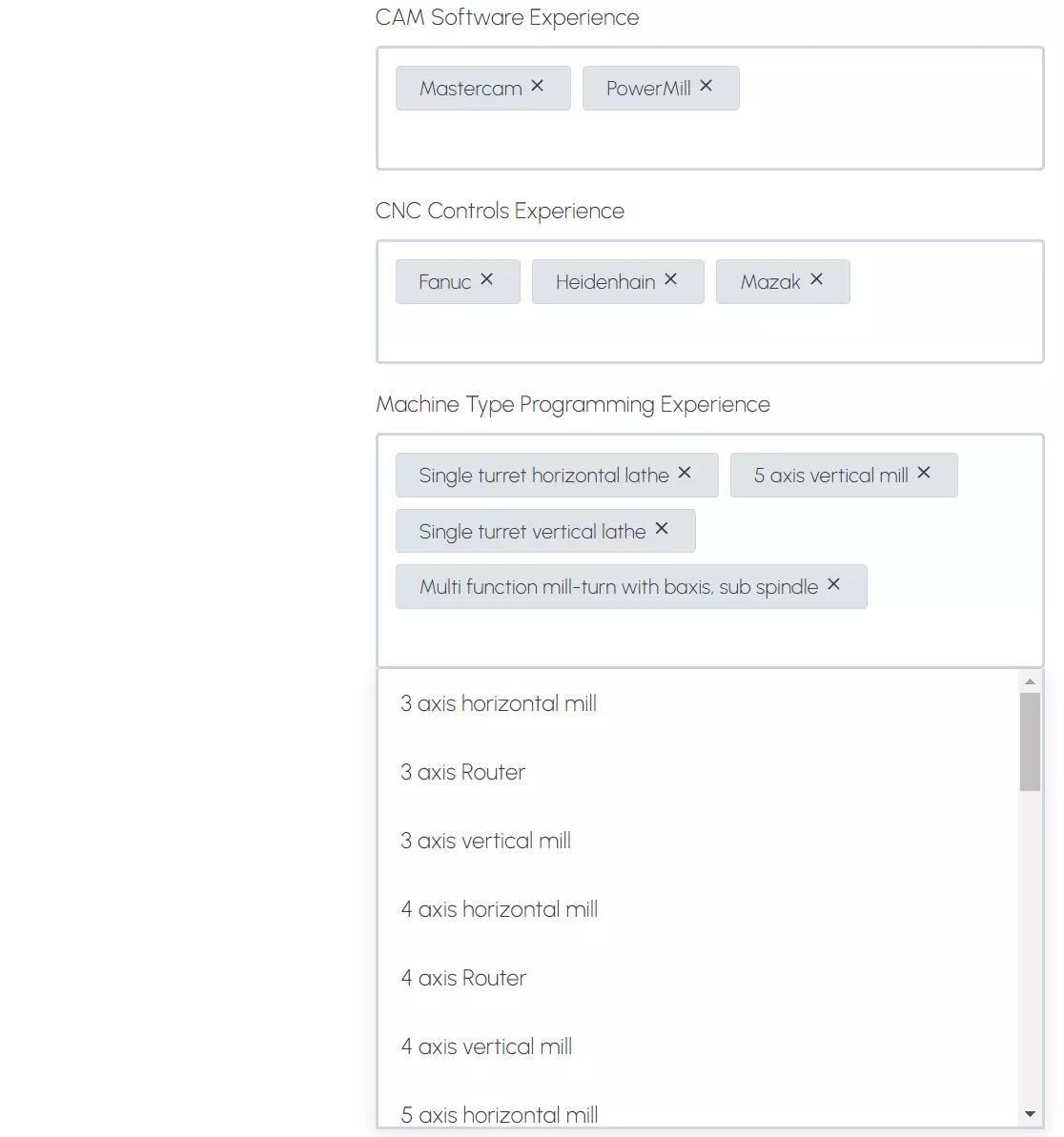 Skills section